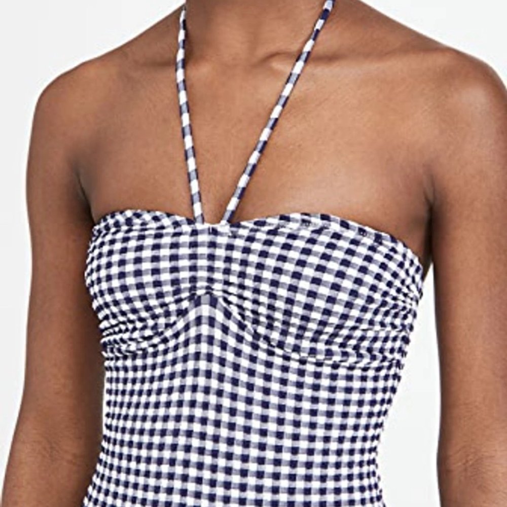 Shoshanna Cinched One Piece Swimsuit Navy/White, 2